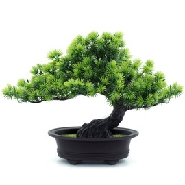 Artificial Bonsai Tree - Fake Plants for Home Decor, Bookshelf Coffee Table Office Desk Bathroom Farmhouse Indoor Decor, 9.5" Tall, Green
