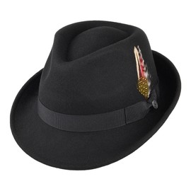 Jaxon Detroit Trilby Wool Felt Fedora Hat (Black, Medium)