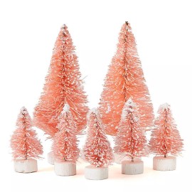 Unbranded Bulk Buy of 28 Assorted Frosted Pink Bottle Brush Trees