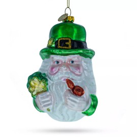 BESTPYSANKY Irish Santa Leprechaun Glass Christmas Ornament