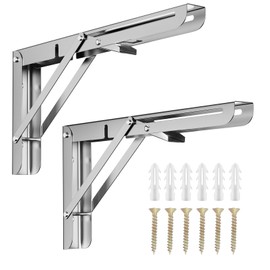 TAIMIKO 10 Inch Folding Shelf Brackets 2 Pack，Stainless Steel Shelf Supports, for Heavy Duty Collapsible DIY Workbench Wall Mounted Table Shelf (50kg Capacity)