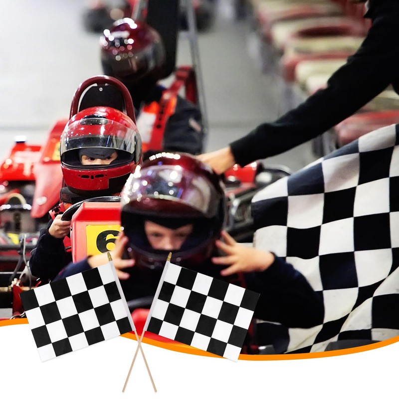 12pcs Racing Flags, 8x5.5in Small Mini Race Checkered on Sticks