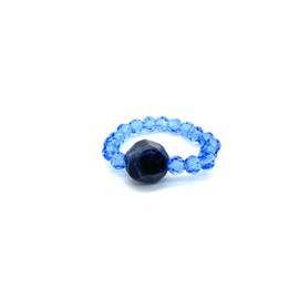 September Birthstone Crystal Ring, Lapis Lazuli Natural Crystal Ring, September Birthday Gift, Elasticated Beaded Ring (Medium)