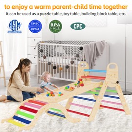 Sehloran Large Size 8 in 1 Pikler Triangle Set with Pinball Game and Tent for Kids, Foldable Toddler Climbing Toys Indoor, Natural Wooden Montessori Climbing Set Jungle Gym with Arch&Ramp&Ladder