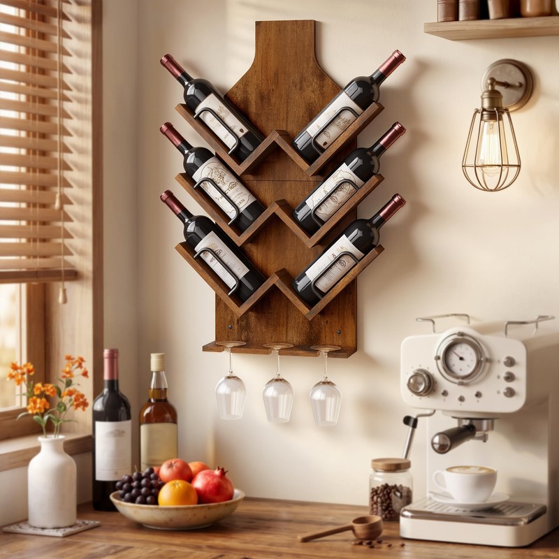 Hoctieon Wine Rack Wall Mounted, 6 Bottles Wood Wine Rack
