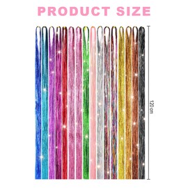 VIVIIHOO Hair Tinsel Set - 3200 Strands for Braiding, 48 Inches, 16 Colours Glitter Hair Strands for Cliping, Hair Tinsel with Tool and Accessories for Women, Girls, Children, Cosplay Party