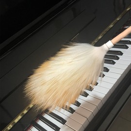 Sheep's Wool Dusting Cloth with Solid Wood Handle and Lanyard, Anti-Static Duster, 38cm Long for Cleaning Ceiling Fans, Curtains, Computer Screens, Bookshelves etc