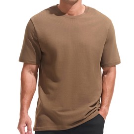 VEIISAR Men's Heavy Weight Crew Neck 100 Cotton Pique Thick T-Shirt（T65ZD Coffee L）