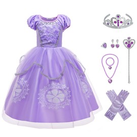 CREDIBLE NT5434A Princess Dress, Children's Cosplay, Deluxe 9-Piece Set, Violet (Princess Dress, Ribbon Gloves, Heart Tiara, Magic Stick, Necklace, Earrings, Bracelet, Ring, Original Goods) 55.1