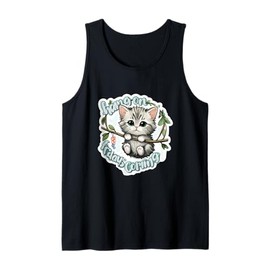 funny retro kitty cat HANG ON FRIDAYS COMING office humor Tank Top