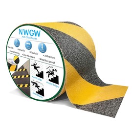 NWGW Black & Yellow Anti-Slip Stair Treads Tape, 4" x50FT Heavy Duty Non-Skid Grip Tape for Indoor/Outdoor Steps, Bathroom & Pool - PVC Waterproof Safety Traction Tape