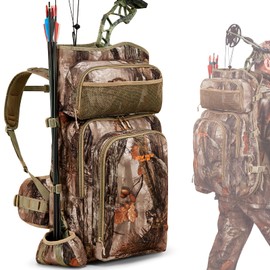 NEW VIEW Camo Bow Hunting Backpack for Men and Women, Saddle Back Pack with Bow Holder, Elk and Deer Bag (Camo Tree)