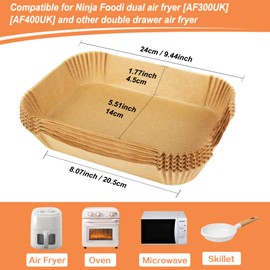 YQL Air Fryer Liners for Ninja/Tower Dual/Instant Vortex, Disposable Parchment Paper Accessories Compatible with Ninja AF300UK, AF400UK,Salter Dual (50pcs)