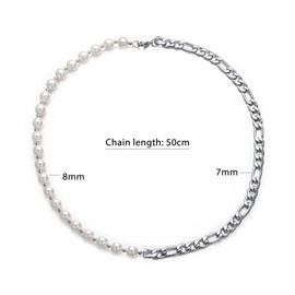 Asienice Silver Half Pearl Half Chain Necklace for Men Hip-hop Harajuku Punk Gothic Choker Necklace for Men