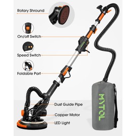 MYTOL Electric Drywall Sander with Vacuum Dust Collection, Variable Speed, LED Light, Foldable Handle, Sanding Discs & Grids