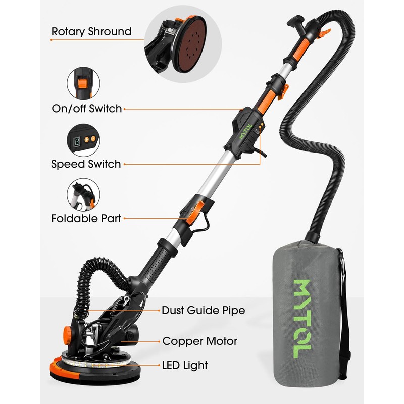 MYTOL Electric Drywall Sander with Vacuum Dust Collection, Variable Speed,
