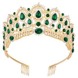 Tiara,Vinsco Gold Crown Baroque Vintage Retro Headband Crystal Red Rhinestone Ruby Hair Jewelry Decor for Women Queen Ladies Girls Bridal Bride Princess Birthday Wedding Pageant Party with Combs