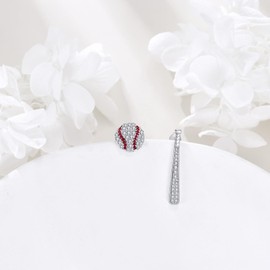 KZX Baseball Earrings Stud 925 Sterling Silver Sports Zirconia Earrings Softball Studs Earrings Player Sports Fan Gift Jewelry for Women