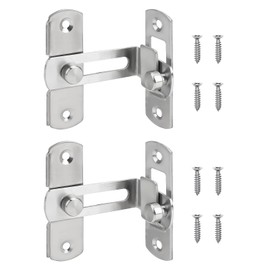 2 Pack 90 Degree Flip Sliding Barn Door Lock, Stainless Steel Angle Door Latch Buckle, Screen Door Stopper Lock Hook Eye Lock Gate Lock for Garden Bathroom Outdoor Garage Window Sliding Door (Silver)