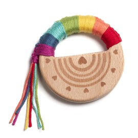 KOSO-MORDEDERA de madera ARCOÍRIS, tejida a mano, para la dentición del bebé, ideal para regalo de Baby shower o recién nacido, Montessori.