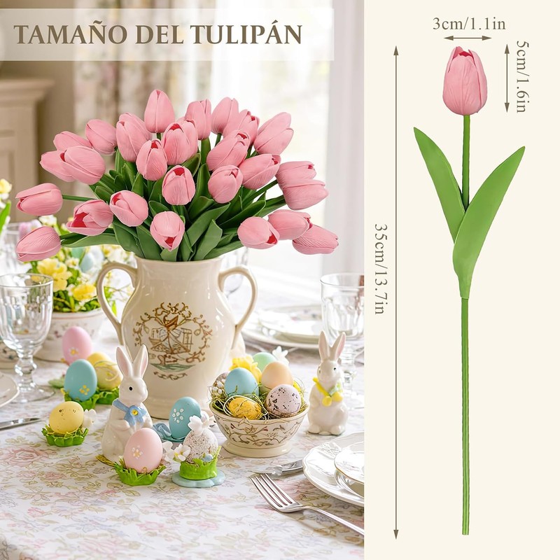 Tulipanes Artificiales, 24Pcs Flores Artificiales Decoracion Con Pegamento