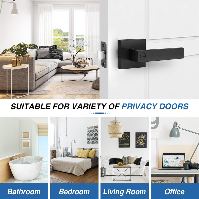 Plustool 8 Pack Matte Black Door Handles, Keyless Interior Door