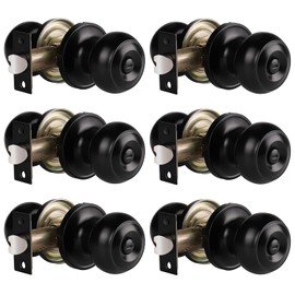 Gobrico Black Interior Door Lockset Handles, Privacy Door Knobs with Lock for Bedroom Bathroom, no Key, Flat Ball Knob Style, 6Pack