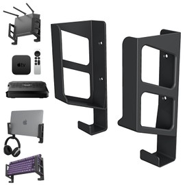 sciuU Universal Wall Mount for Router/TV Box/Laptop/Network Switches/Modems - Compatible with TP-Link, Mi Box, Apple TV, Sky Q - Multi-Purpose Wall Shelf for Devices < 4 cm, Black