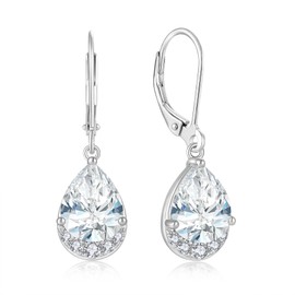 Oskani Dangle Drop Earrings for Women Teardrop Leverback April Birthstone Earrings 925 Sterling Silver 5A Cubic Zircon Jewelry Anniversary Birthday Christmas for Wife Her