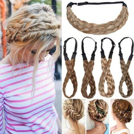 Real Fashion Hair Extensions Braided Headband Women Plaited Synthetic Hair Braid Headbands Hairpiece for Women Dark brown & sandy blonde