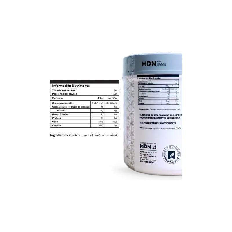 Creatina Monohidratada En Polvo Alta Pureza 500g Mdn Sports
