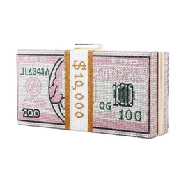 Classic Dollar Style Evening Bags With Diamond Shoulder Bag Wallet Clutch Crossbody Bag with Chain Strap Pink