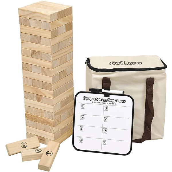 GoSports Large Toppling Tower with Bonus Rules - Starts at 1.5' and Grows to Over 3' -Made from Premium Pine Blocks