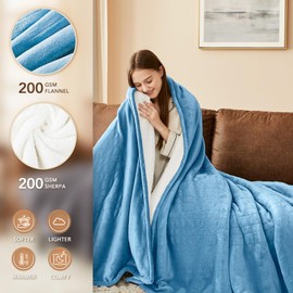 Homemate Electric Heated Blanket Twin - 62"x84" Heating Blanket Twin Size 1/2/4/6/8 Hours Auto-Off 10 Heat Level Over-Heat Protection Flannel Sherpa Big ETL Certification
