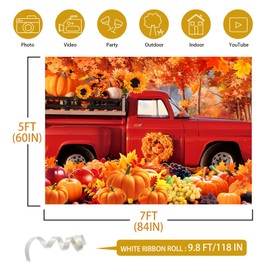 Happy Thanksgiving Backdrop,7x5FT | Autumn Forest Red Truck Backdrop Thanksgiving Banner Thanksgiving Backdrop Give Thanks Banner Pumpkin Fruits Backdrop Thanksgiving Backdrop Party Decor Supplie
