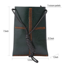Dog Grooming Scissors Storage Bag: Hand-stitched, Show-quality Head Layer Calf Leather, Holds 5 Pairs of Dog Grooming Scissors Green