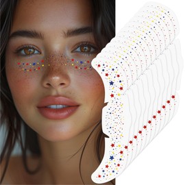 LOPHE Glitter Freckles Face Tattoo, 12PCS Glow Up Sparkle Temporary Tattoo Makeup Face Glitter Speckles Patches Waterproof Freckles Metallic Tattoos Sticker Cute Temporary Face Freckle for Women, E
