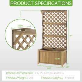 SPECRAFT 35.4x17.7x72 inch Wood Planter with Trellis and 1.6Ft Depth Large Planter Box for Outdoor, Raised Garden Bed for Climbing Plants, Gardening, Vegetables