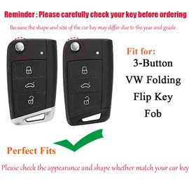 HIBEYO Leather Key Fob Cover Compatible with VW Golf 7 MK7 Polo GTI 2021 Tiguan 3 Button Smart Car Key Full Protective Replacement Shell Folding Remote Key Fob Case Keyless Auto Keychains-Green