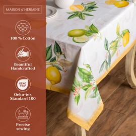 Maison d' Hermine Tablecloth 70"x140" - Limoncello Pattern - Rectangle Decorative Cotton Tablecloth for Dining Room, Home, Farmhouse, Parties, Outdoor, Boho & Wedding - Ideal for Spring & Summer