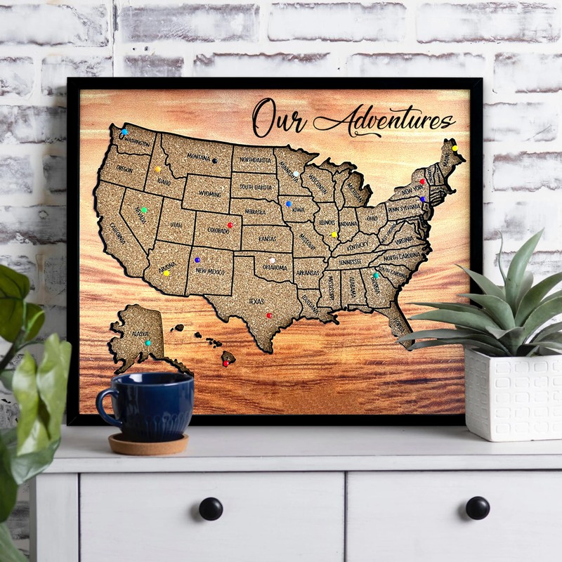 flinelife Usa Map, 12x10, Cork Board Usa Travel Map, Map