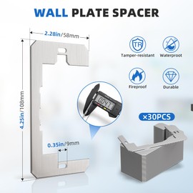 WooFog 30 Pcs Wall Plate Spacer,Flush Fit Device Leveling Plates,Electrical Box Outlet Spacers Shims,Electric Receptacle Spacers for Fixing Walls/Device Fix/Switch -Thicker Metal Outlet Shims