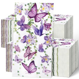 Jetec 200 Count Butterfly Disposable Bathroom Hand Towels Paper Guest Towels for Bathroom Tree Flower Bird Napkin Paper Disposable Guest Napkins for Birthday Holiday Party Supplies