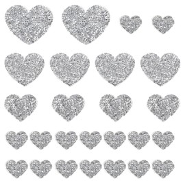 PATIKIL 4 Sizes Heart Rhinestone Patches, 26 Pcs Heart Shape Iron on Applique Patches Rhinestone Applique Glitter Crystal Patches Sewing for Shoes Clothes Pants Bags, Silver White