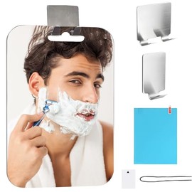 Espejo para Ducha, Espejo para Regadera Antiempañante, IDos Ganchos de Acero Inoxidable, Espejo de Afeitar de Viaje para Maquillaje, Espejo Montado en la Pared, Material Acrílico, Apto para Baño