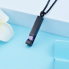 Square Crystal Bar Cremation Urn Necklace Holder for Ashes Stainless Steel Ashes Memorial Keepsake Cremation Jewelry Black Square Zircon Bar Memorial Pendant Necklace for Women Men (Light Purple)