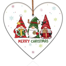 Merry Christmas Wooden Heart Sign Christmas Gonk Wooden Hanging Love Heart Plaque Wooden Christmas Tree Decorations Christmas Party Supplies
