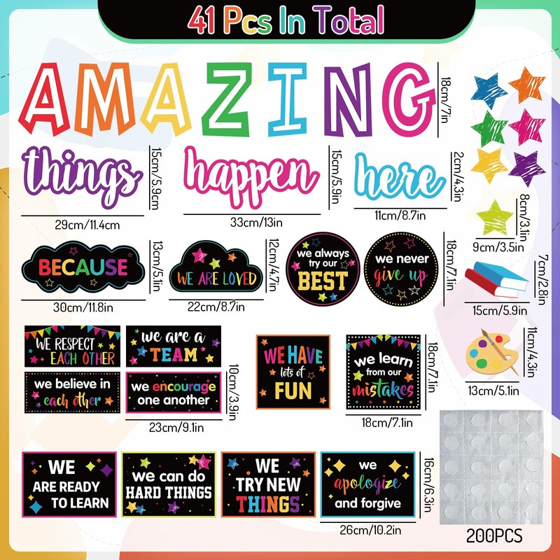 JarThenaAMCS Motivational Bulletin Board Decoration Amazing Things Happen Here Paper
