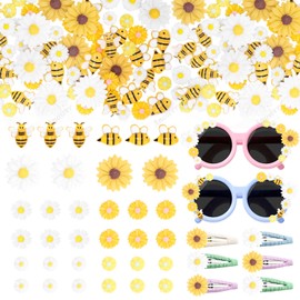 70 piezas de resina, abejas, margaritas, decoración de resina plana, girasoles, abejas, dijes para manualidades, coronas, adornos y suministros de fiesta temáticos de abejas
