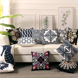 Generic 2 Pack Embroidered Throw Pillow Cover 18"" x18'', 100% Cotton Square Boho Decorative Cushion Case for Sofa Living Room Couch (Crown)